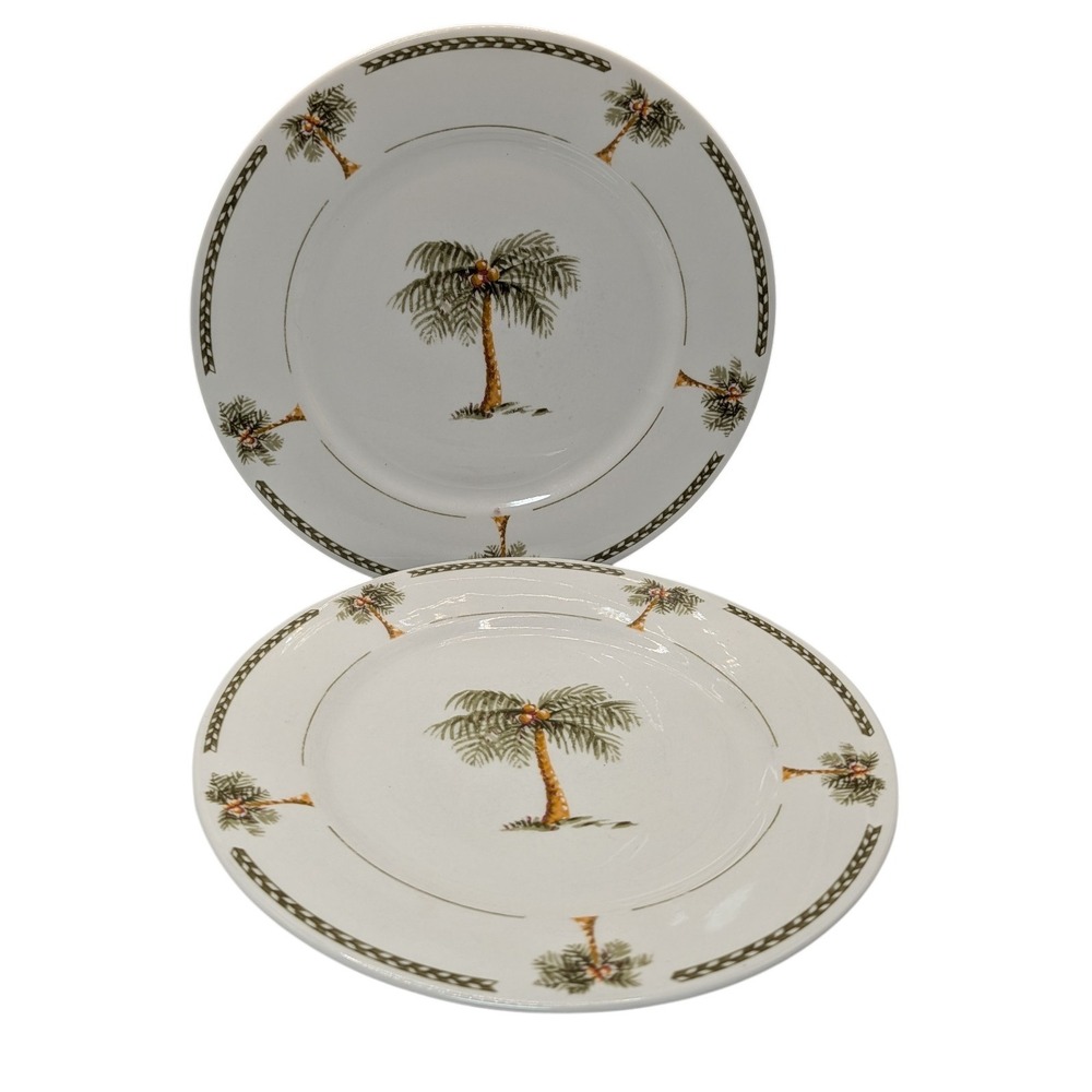 Gibson Dessert Salad Plates Palm Tree Bahama Bay Tropical Vintage Set‎ of Two